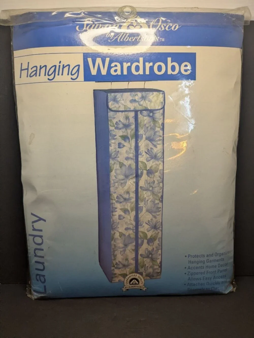 Vtg. Hanging Wardrobe Blue & White Floral Zippered Front Sav-On Osco Albertsons